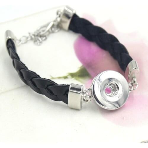 New Arrival Black Leather Bracelet Bangle Interchangeable Braid Leather Wrist Bracelet for Women 18mm Snap Bracelet Jewelry