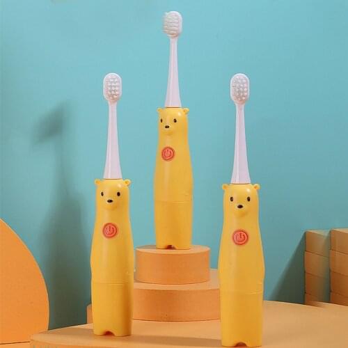 Kids Electric Toothbrush Cartoon Animals Bear Waterproof Automatic Tooth Brush for Children Replacement Heads Set