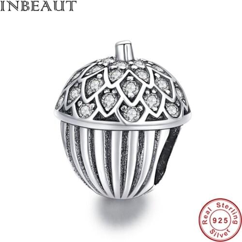 INBEAUT 2020 new 925 sterling silver beads CZ lucky pine cone charm fit authentic Pan bracelet DIY woman making European jewelry