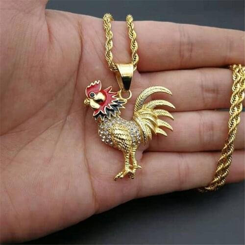 Collier Necklace Gold Color Stainless Steel Gallic Rooster Pendant Necklaces For Men/Women Iced Out Bling French Jewelry Gift