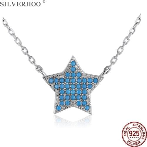 SILVERHOO 925 Sterling Silver Necklace For Women Trendy Semiprecious Stone Star Pendant Necklaces New Arrival Silver Jewelry