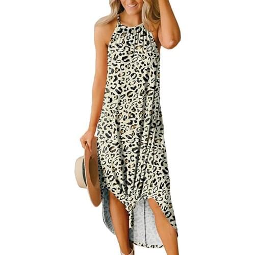 Summer Floral Leopard Print Trend American Flag Print Fork Independence Day Halter One-piece Dress Round Neck Trend Clothing