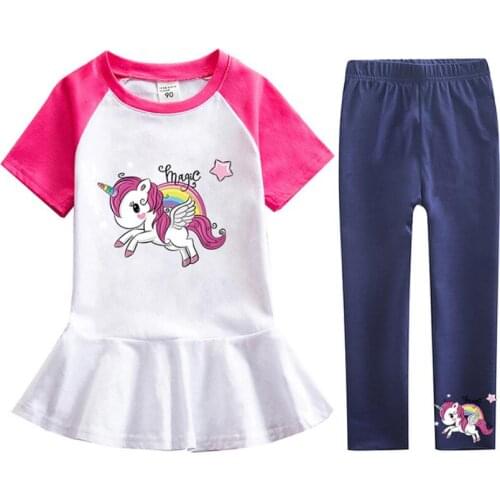Summer Unicorn Clothing Girls Short-Sleeved Dress + Casual Pants 2Pcs Outfit Unicorn Clothes For 2-8 Years Children Suit