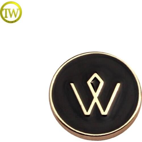 MFB10 Fashion round embossed logo gold garment metal button metal sewing button with black ink