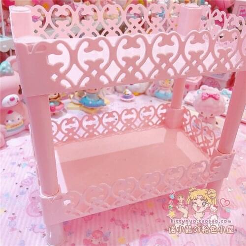 Lovely pink Hollow heart double shelf Storage for dolls collection girls cosmetic display container furniture