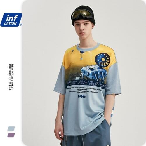 Fashion Planetary Robot Printed Drop Shoulder Sleeve T-Shirt High Street Trend Hip-Hop Cotton Unisex T Shirt NO56