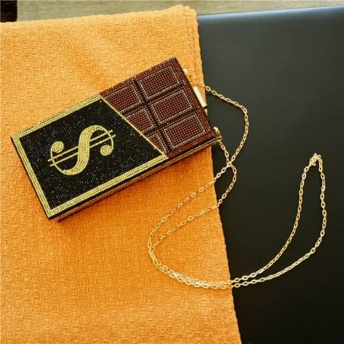 Trendy fashion diamond-studded personality messenger dinner bag rhinestone chocolate dollar bag ladies clutch shoulder bag