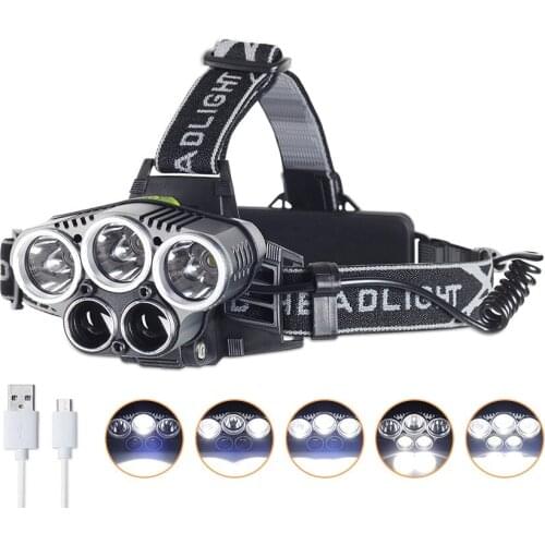 High-power LED Enhanced Headlight 25W High-brightness Head-mounted Light USB Charging 18650 Outdoor Riding Waterproof 5 Lamp