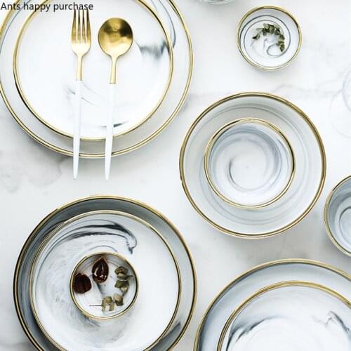 Phnom Penh Marble Tableware Ceramic Plate Home Plate Dishware Set Restaurant Decorative Tableware Round Dishes and Plates Sets