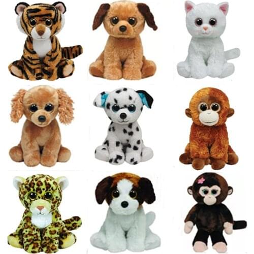New Big Eyed Cat Dog Monkey Leopard Plush Kids Stuffed Animals Toys For Children Gifts 15CM