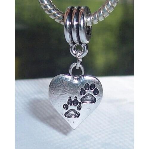 Wholesale Fashion Jewelry 100Pcs Dog paw print Heart Charm Pendant Bracelets&Necklaces Jewelry Fitting Fast shipping