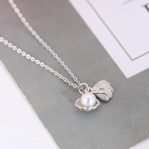 925 Sterling Silver Shell Round Pearl Charm Necklace For Women Wedding Party Jewelry Accessories Choker dz234