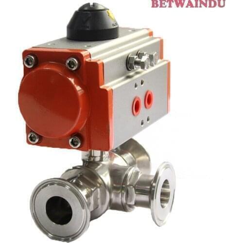 3 Way 304 Stainless Steel Air Control Pneumatic Ball Valve 1-1/4" 32MM T-Type Sanitary Ball Valve Clamp Installing