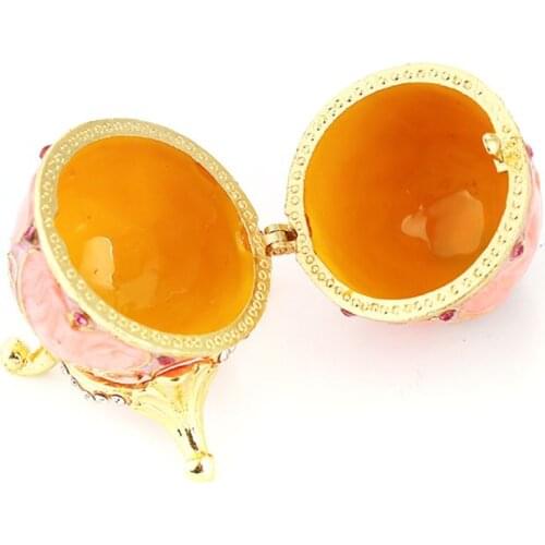 Pink Faberge-Egg Hand Painted Jewelry Trinket Box Gift for Easter Home Decor