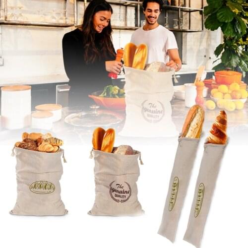 1Pcs Bread Bag Natural Linen Reusable Food Storage Bag Baguette Drawstring Indoor Outdoor Storage Bread Keeper Supplies