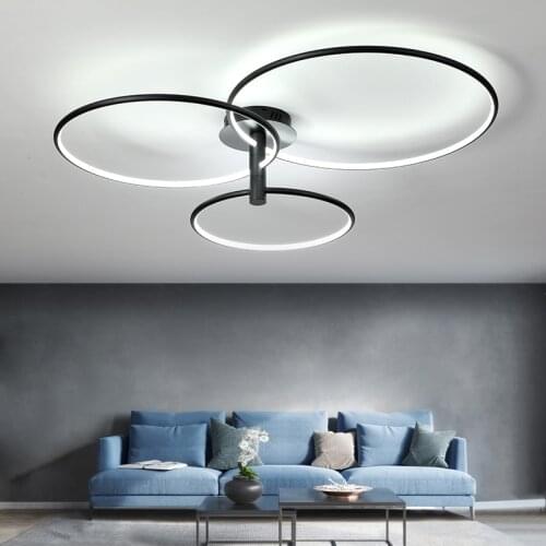Black / White Modern Minimalist LED Ceiling Light Surface Mount Round Rings Panel Lamp For Living Room Bedroom Kitchen Indoor