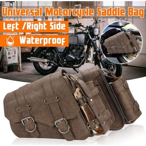 Universal PU Leather Motorcycle Saddlebag Brown Tool Luggage Saddle Bag For Honda/Yamaha/Suzuki