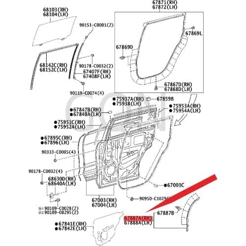 Right rear door sealing strip 2015-Toy ota HIG HLA ND ER door frame sealing strip Dust cover Dust cover for door frame