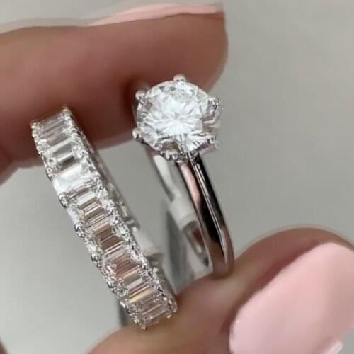 High quality Authentic 925 silver with full diamond square Rings European Women men Brand band rings finger set jewelry gift