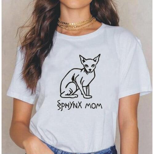 Women T Shirt Sphynx Mom Printed Harajuku Shirt Short Sleeve Tee Shirt Femme Casual Plus Size T Shirt Women Tops Camisetas Mujer