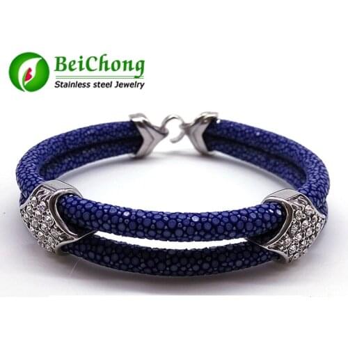 10 pieces/lot) Black Stingray Bracelet With Top Quality 316L Stainless Steel Buckle Gtingray Leather Bracelet For Men