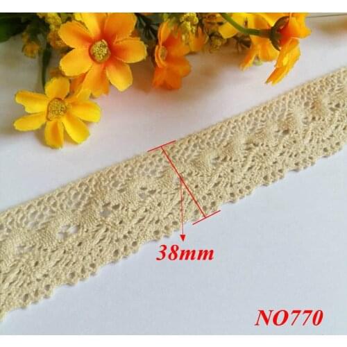 10yd/lot Handmade lace sewing accessories DIY beige fine cotton fabric lace for hair decoration 38 mm wide knitted cotton lace
