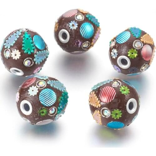 2pcs Colorful Handmade Indonesia Round Beads 23mm for jewelry making DIY Decor Accessories, with Brass Core,hole: 3.5mm