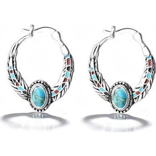 2020 Wholesale Womens 925 Silver Inlaid Turquoise Eagle Feather Earrings Engagement Wedding Gift Jewelry Vintage Earrings