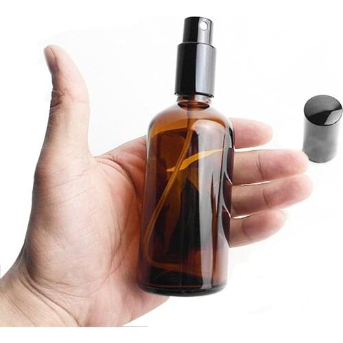 3pcs 100ml / 3.4 oz. Amber Glass Spray Bottle with Atomizer, Fine Mist Spray Container for Perfume, Cleaning