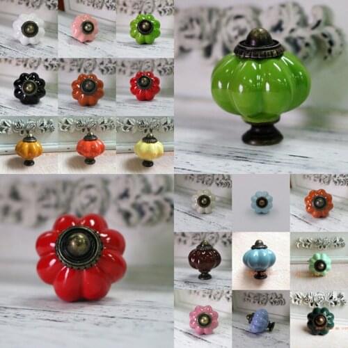 4pcs Rural Style Pumpkin shape Ceramic Door Knob Candy Cabinet Drawer Cupboard Pull Handle Vintage Ceramic Dresser bin Knobs