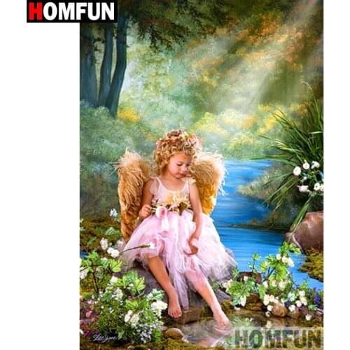 HOMFUN Full Square/Round Drill 5D DIY Diamond Painting "Wing girl" Embroidery Cross Stitch 5D Home Decor Gift A15455