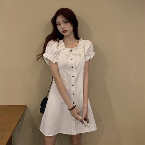 White Puff Sleeve Summer New Dress Female Student Design Niche French First Love Dress