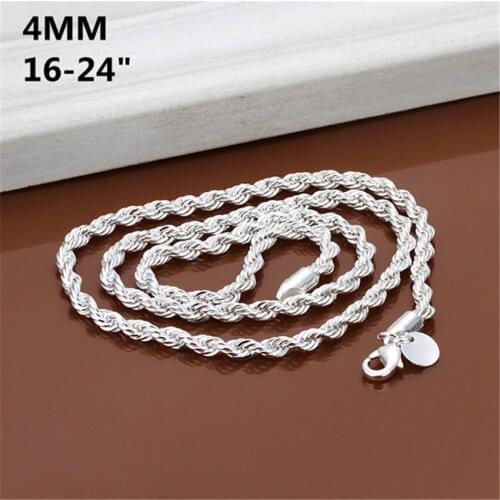 4MM twisted rope chain for women men noble retro charm elegant silver color Necklace Fashion Jewelry N067