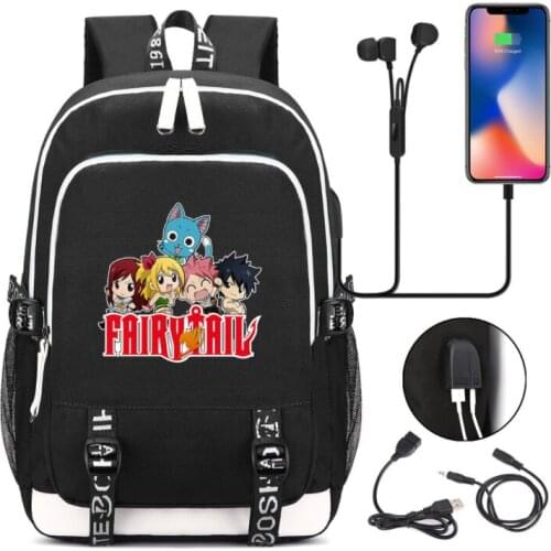 Children Fairy Tail Printing School Bags for Teenagers Mochila Anime USB Charging Backpack Kids Boys Daily Book Bag