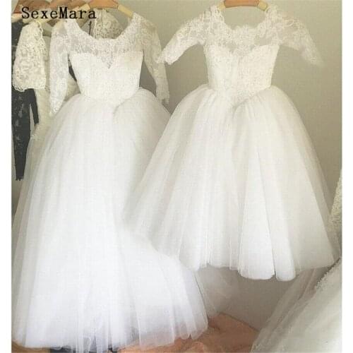 High Quality Girls Dresses Long Sleeve Puffy Tulle Lace O Neck Kids Birthday Dress Communion Gown