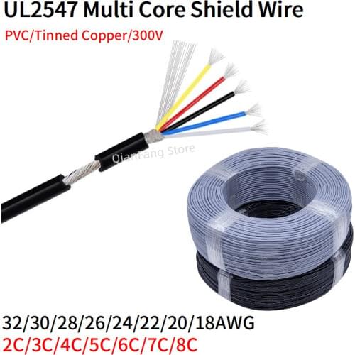2/5/10M Shielded Wire Signal Cable 32 30 28 26 24 22 20 AWG Channel Audio 2 3 4 5 6 7 Core Headphone Copper Control Line UL2547