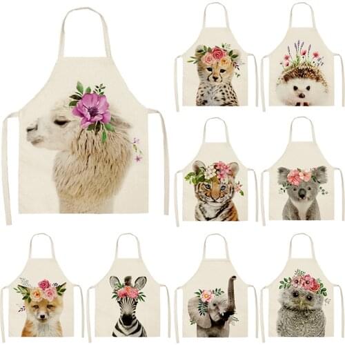Flower Cute animal Pattern Cotton Linen Aprons 53*65cm Home Cleaning Cooking Kitchen Apron Cook Wear Adult Bibs Pinafore 46406