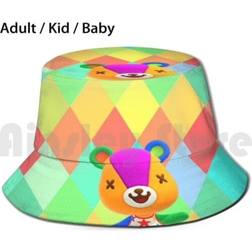 Colourful Stitches Teddy Bear Cub Sun Hat Foldable UV Protection Stitches Bear Cub Cute Child Lazy Stars Animal