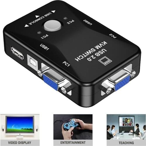 USB 2.0 KVM Switch 2 Port Switcher 1920*1440 VGA SVGA Switch Splitter Box with Two Cables for Keyboard Mouse Monitor Computer