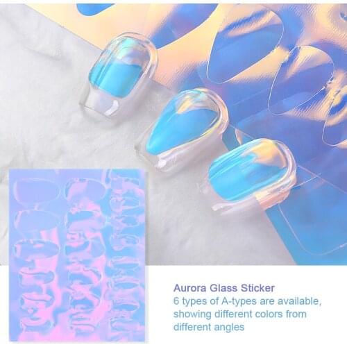 Nail Art Aurora Ice Cube Cellophane Finished Colorful Transfer Paper Laser Candy Paper Finished Model Nail Sticker 6 Colors
