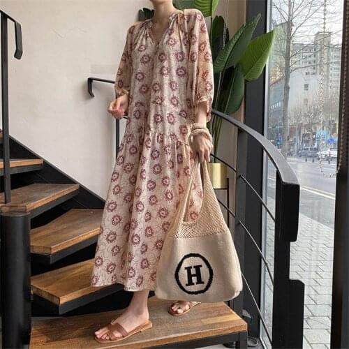 Korea Style Summer Print Drawstring Waist Dress