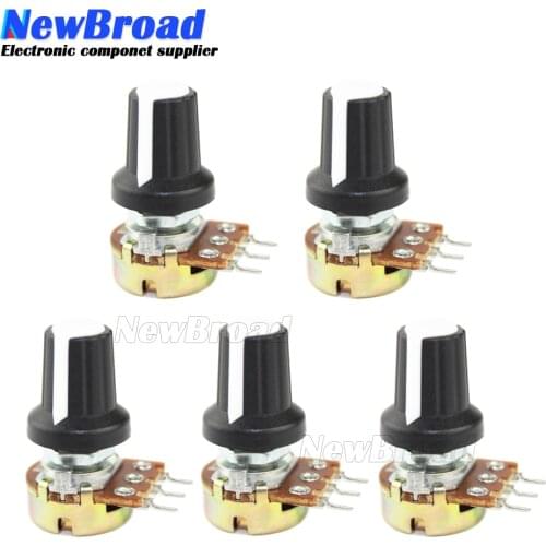 5 Sets WH148 1K 10K 20K 50K 100K 500K Ohm 15mm 3 Pin Linear Taper Rotary Potentiometer Resistor for Arduino with AG2 White cap