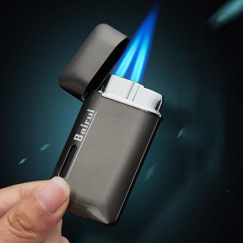 Metal Windproof Double Flame Inflatable Lighter Portable Ultra-Thin Smoking Accessories Gadgets For Men Visible Gas Window