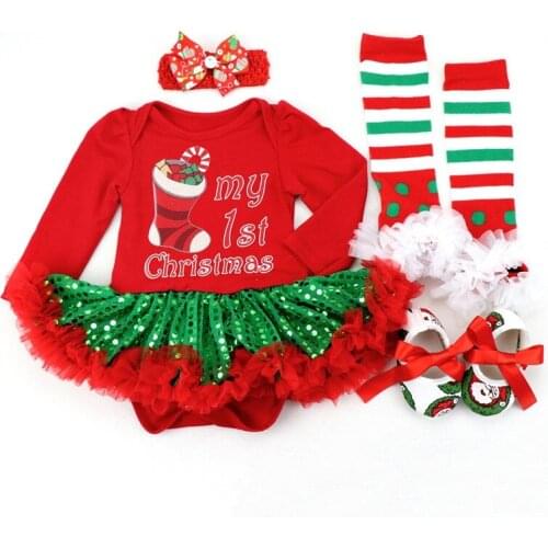 Baby Girls Clothes My First Christmas Newborn Tutu Rompers Bebes Infant Christmas party Clothing sets Baby Costumes 0-2T Outfit