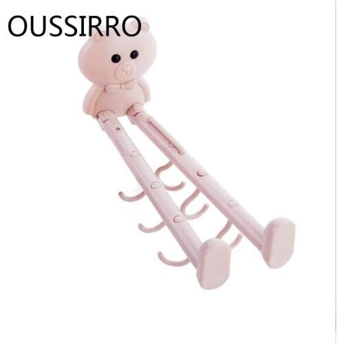 Plastic Cartoon Storage Hanger Suction Cup Wall Mounted 6 Hooks Rotatable Kitchen Accessories Bathroom Accessories