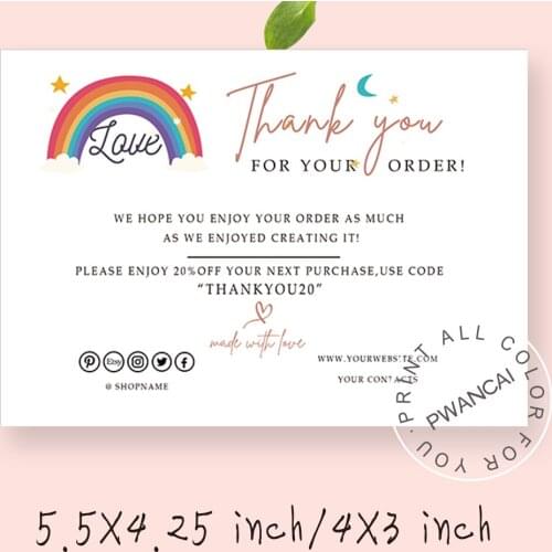 Rainbow Printable Thank you cards for business,Insert Package Cards For small business supplies,Editable Business Promo Code