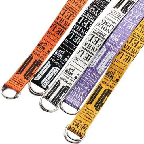 Casual Harajuku Elastic Canvas Belt Korean Style Student Belt Neutral D Ring Double Buckle Unisex Thin Woman Jeans Strap