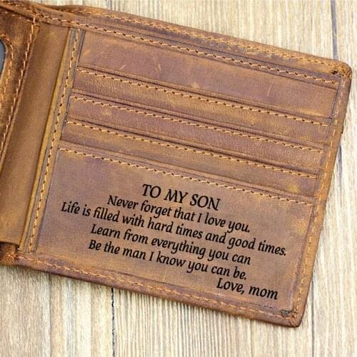 Retro Crazy Horse Leather Mens Leather RFID Blocking Minimalist Card Front Pocket Bifold Dad Mom to son in Gift Box