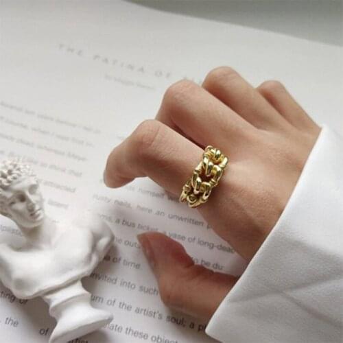 Retro Personality Metal Adjust Ring Europe Gold Silver Color Hollow Twist Chain Open Ring Female Geometric Women Jewelry Gifts