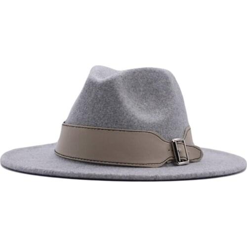 Women Men Wool Fedora Hat With Leather Gentleman Elegant Lady Winter Autumn Wide Brim Jazz Church Panama Sombrero Cap